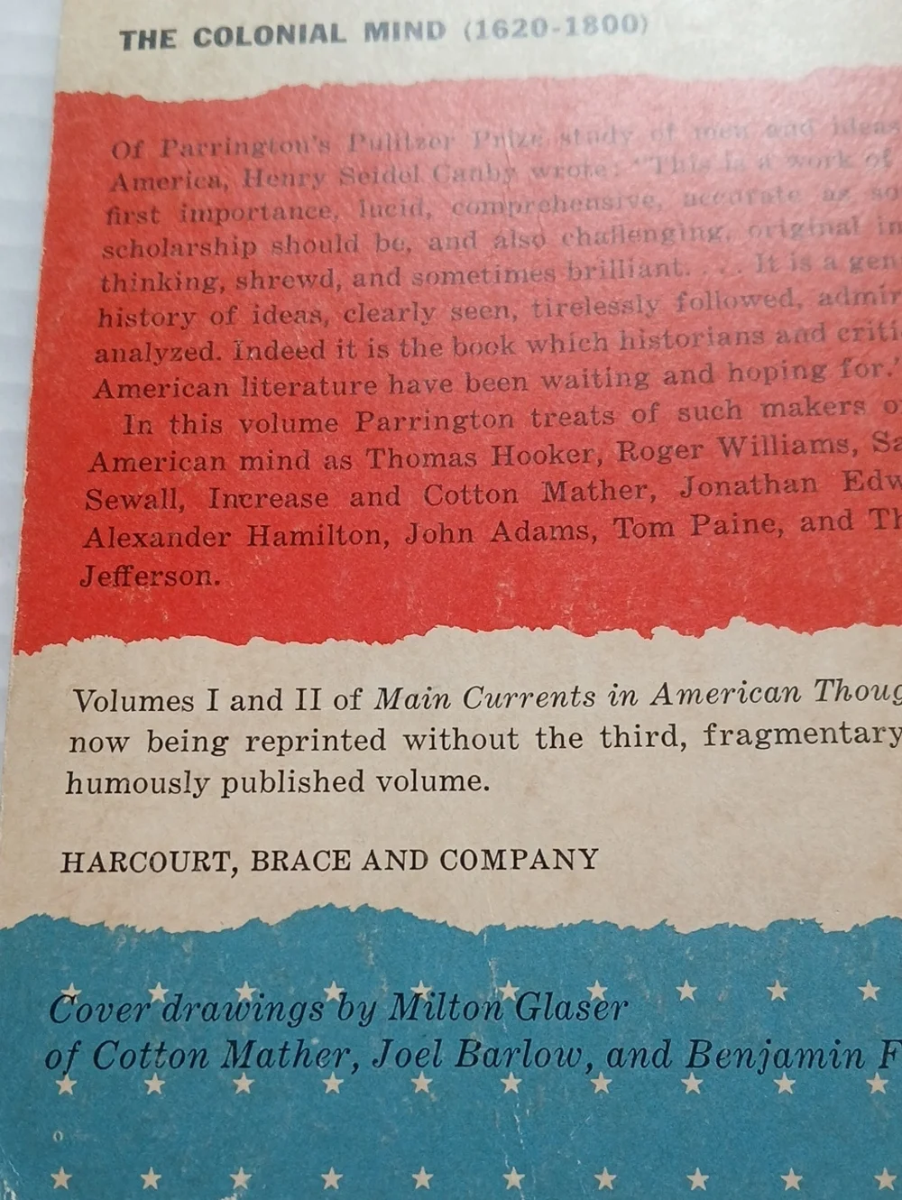 Vernon L. Parrington The Colonial Mind Paperback Vol. I Harcott Bruce & Co.